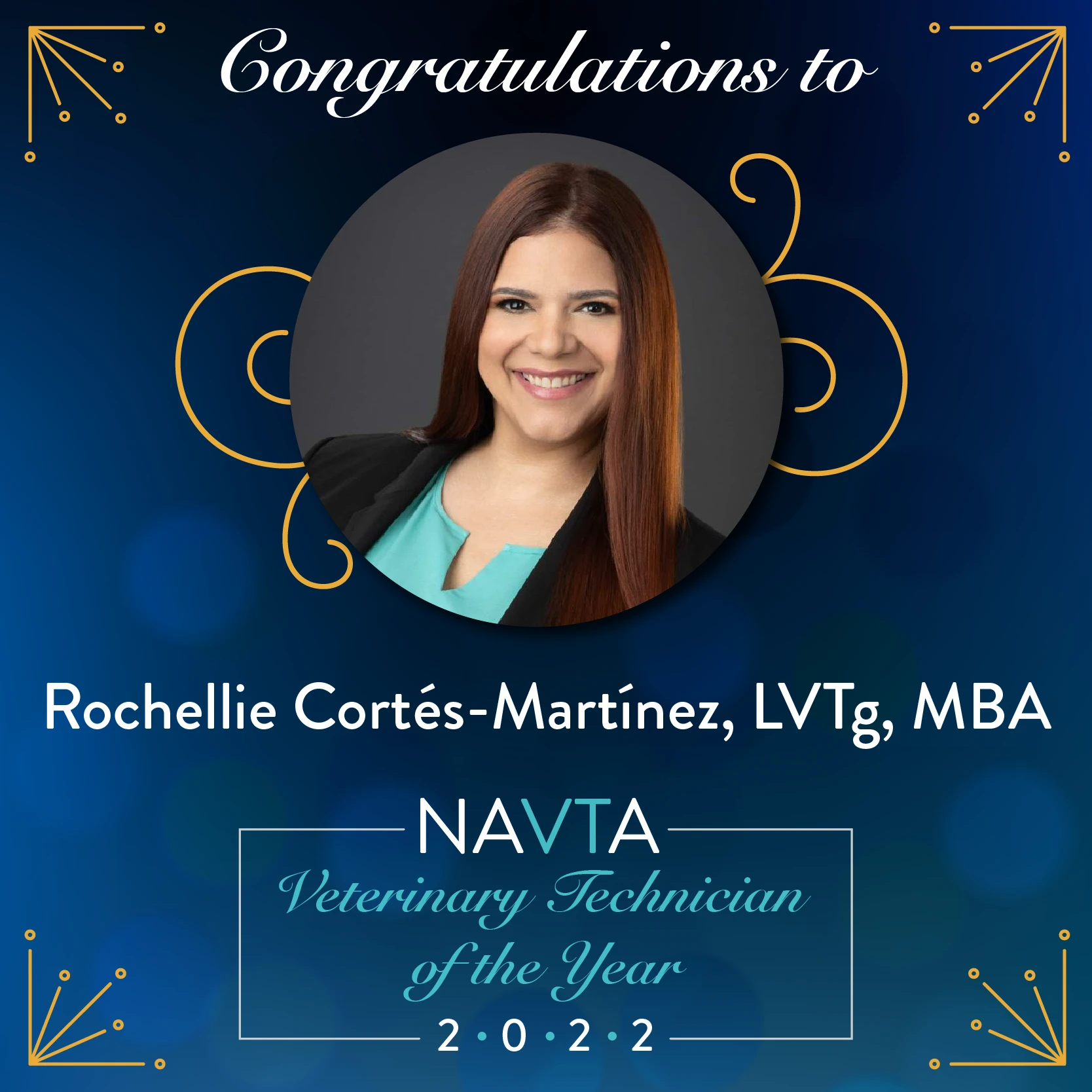 Rochellie CortésMartínez, LVTg, MBA, named NAVTA’s 2022 Veterinary